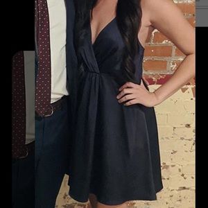 Navy cocktail satin dress